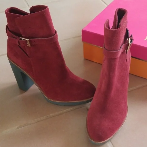 Kate Spade Red Ankle Booties with Chunky Heel - Picture 2 of 5